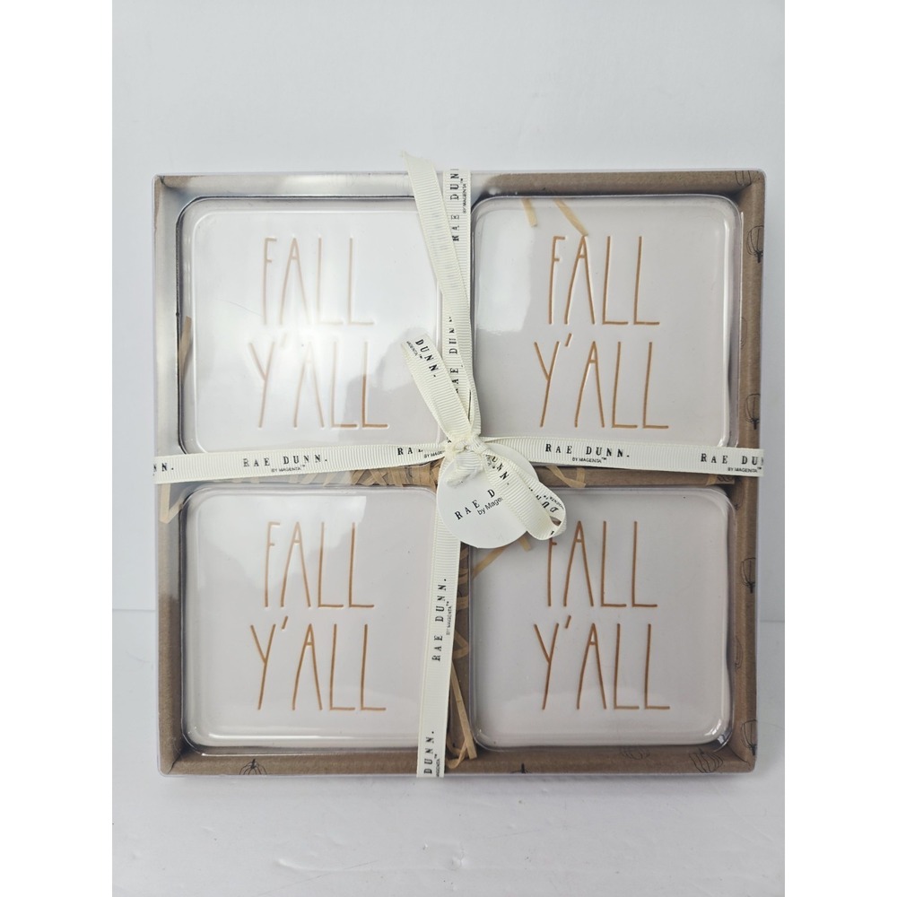 Rae Dunn Coaster‎ set of 4 Fall Ya'll Halloween orange white NEW